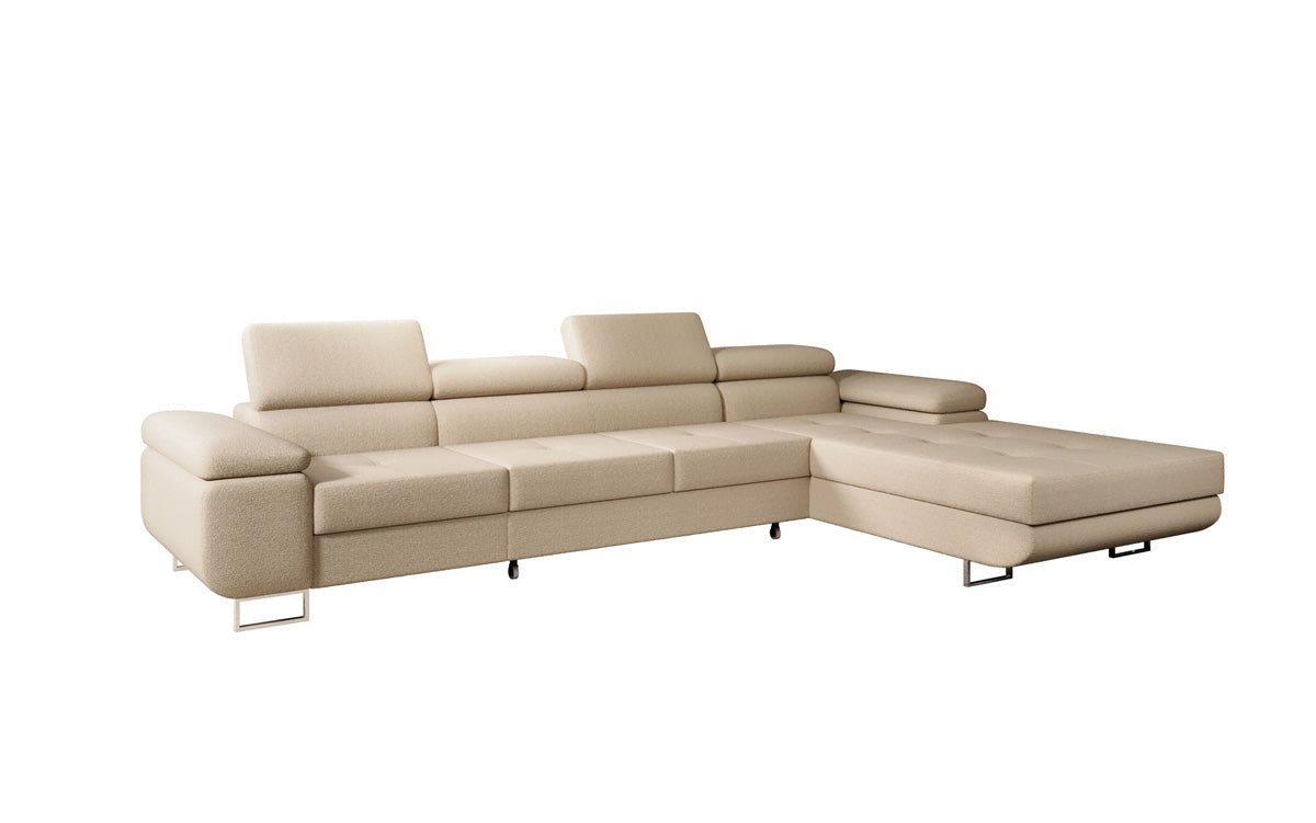 Elegantes Calvera Maxi Bouclé Ecksofa mit Schlaf- und Stauraumfunktion