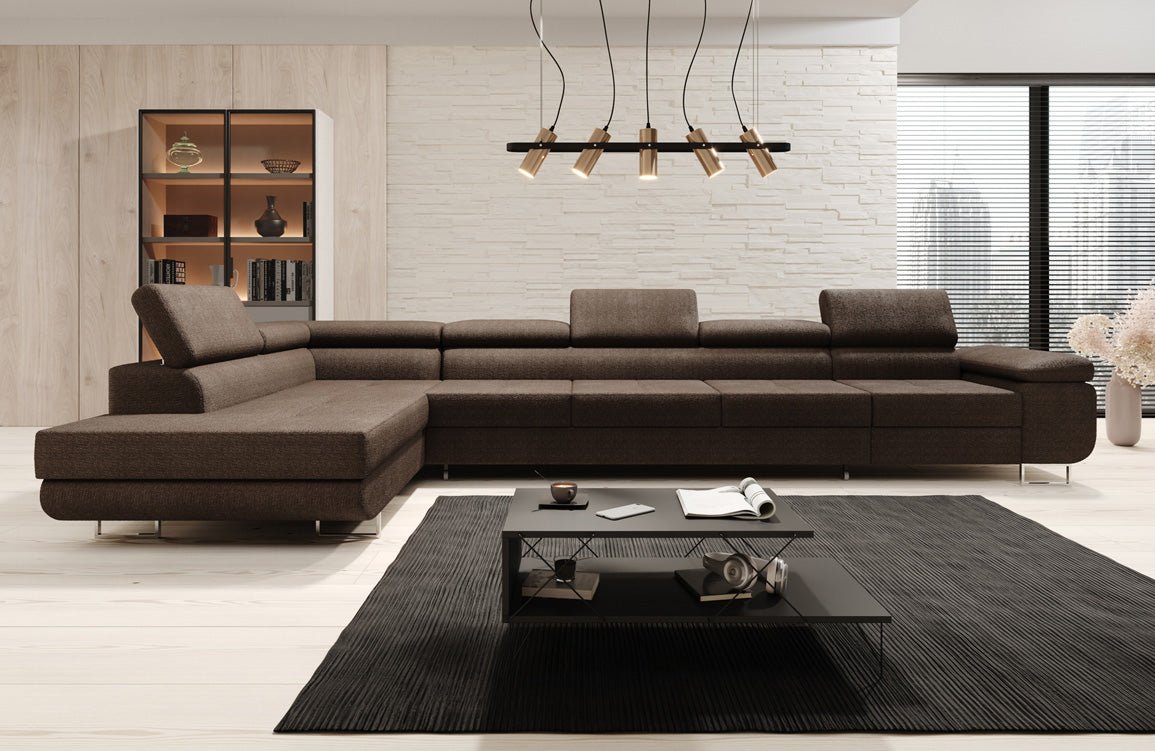 Designer Bouclé Schlafsofa: Großes Ecksofa mit Klappfunktion für Wohnzimmer