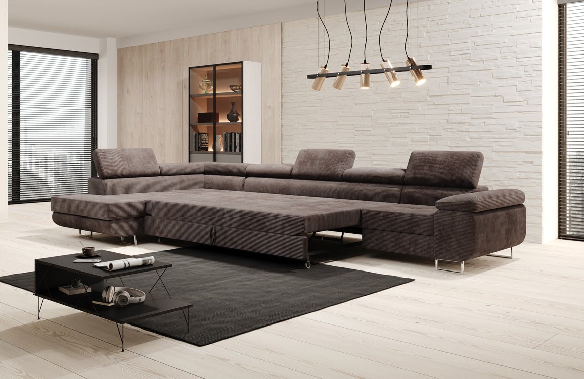 Luxuriöses Designer Cord Ecksofa mit Schlaffunktion – Modern, Vielseitig & Bequem