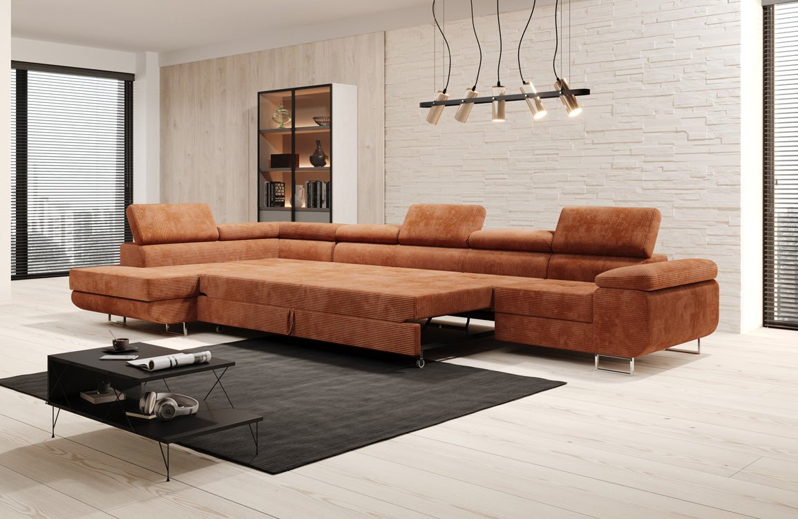 Luxuriöses Designer Cord Ecksofa mit Schlaffunktion – Modern, Vielseitig & Bequem