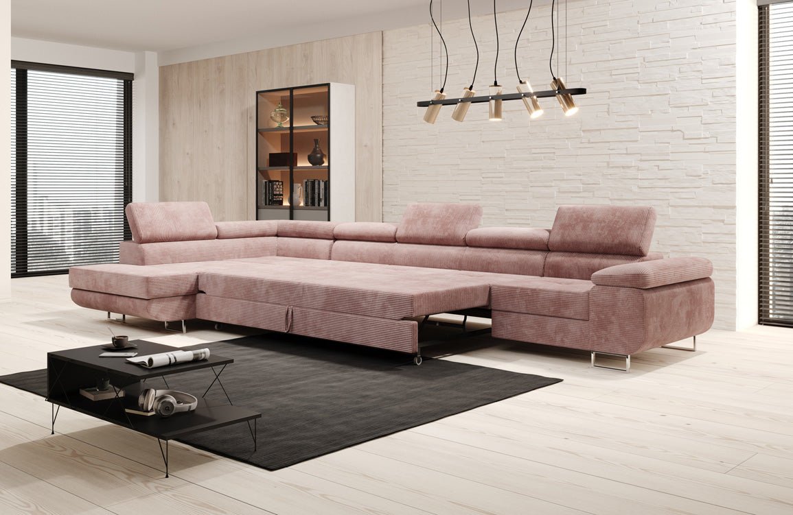 Luxuriöses Designer Cord Ecksofa mit Schlaffunktion – Modern, Vielseitig & Bequem