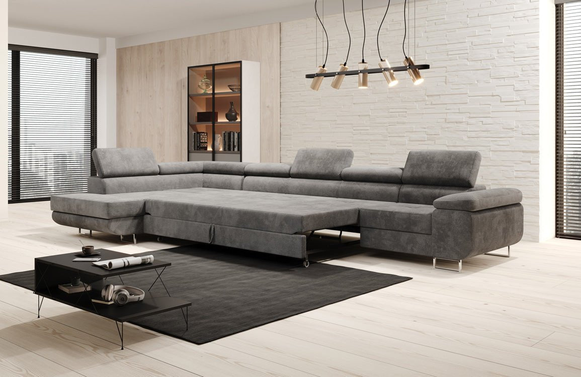 Luxuriöses Designer Cord Ecksofa mit Schlaffunktion – Modern, Vielseitig & Bequem