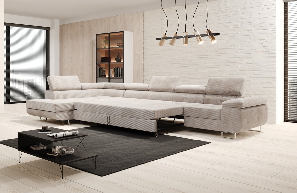 Luxuriöses Designer Cord Ecksofa mit Schlaffunktion – Modern, Vielseitig & Bequem