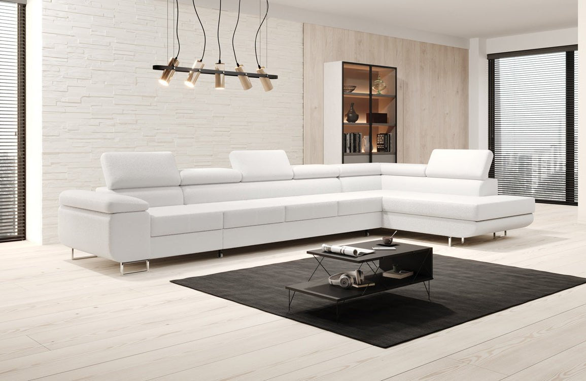 Designer Bouclé Schlafsofa: Großes Ecksofa mit Klappfunktion für Wohnzimmer