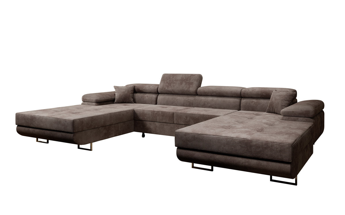 Luxuriöses Designer U-Sofa Calvera mit Schlaffunktion und Stauraum in Cordstoff