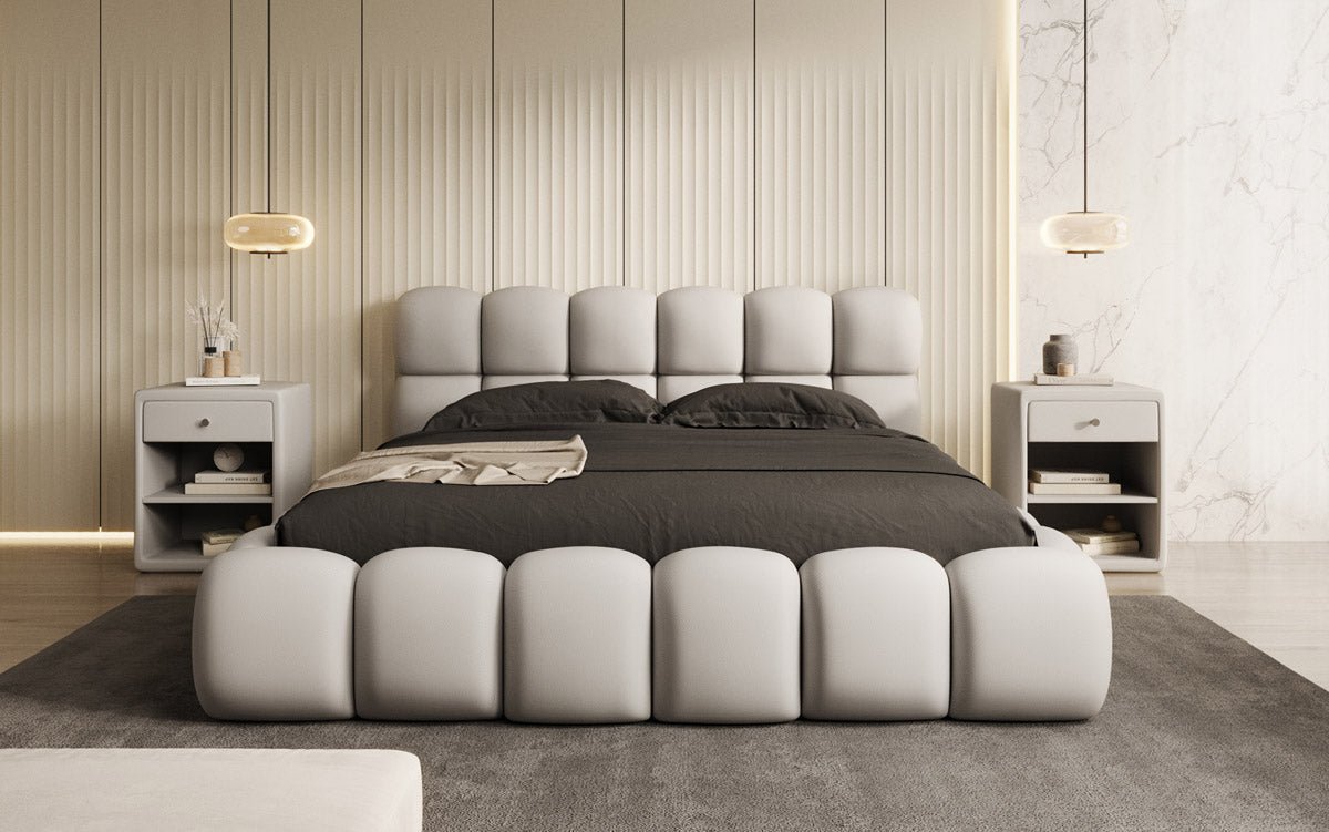 Designer Polsterbett Boston Stoff - Luxuriöses Komfortbett mit Großem Stauraum