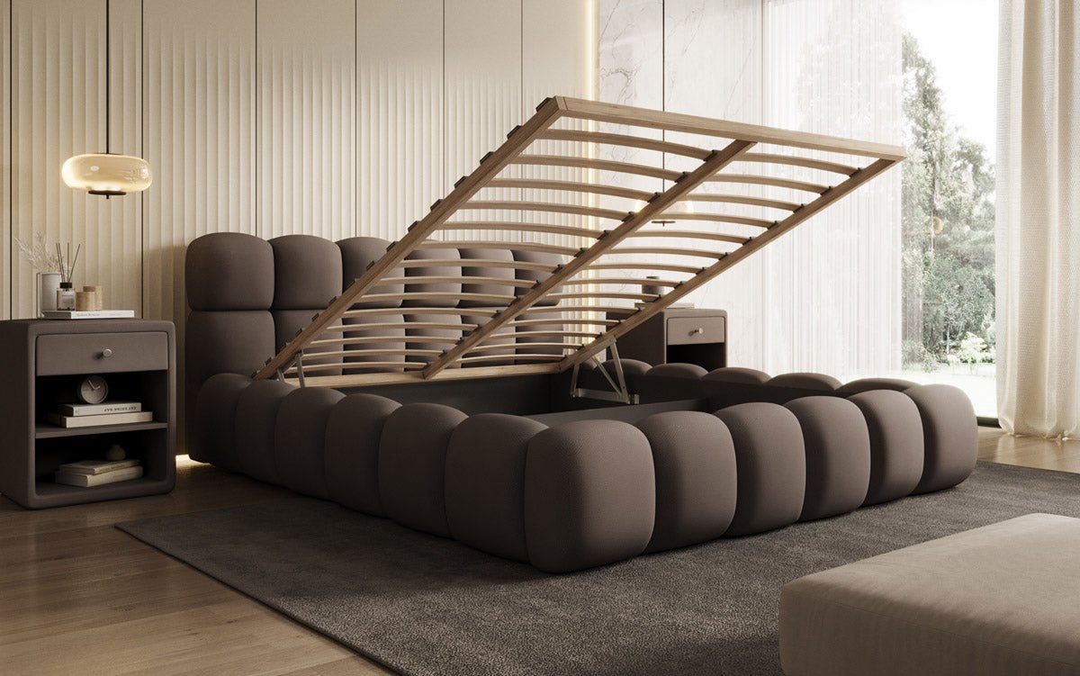 Designer Polsterbett Boston Stoff - Luxuriöses Komfortbett mit Großem Stauraum