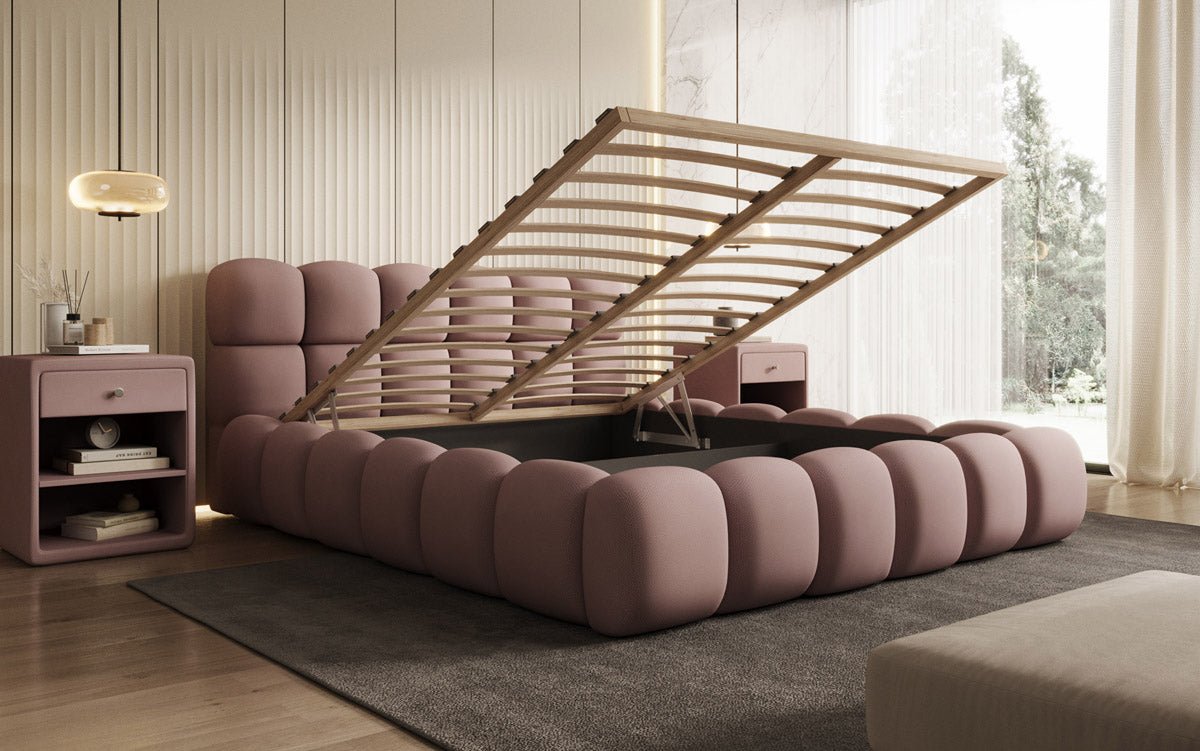 Designer Polsterbett Boston Stoff - Luxuriöses Komfortbett mit Großem Stauraum