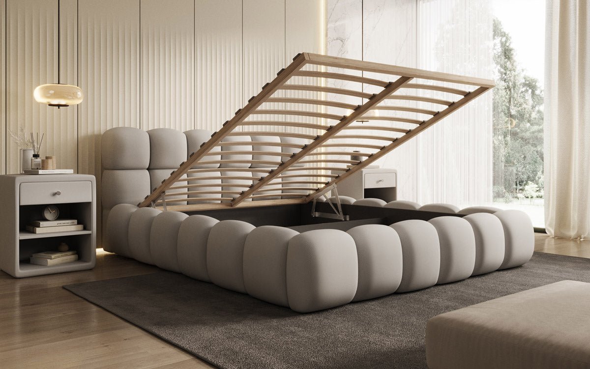 Designer Polsterbett Boston Stoff - Luxuriöses Komfortbett mit Großem Stauraum