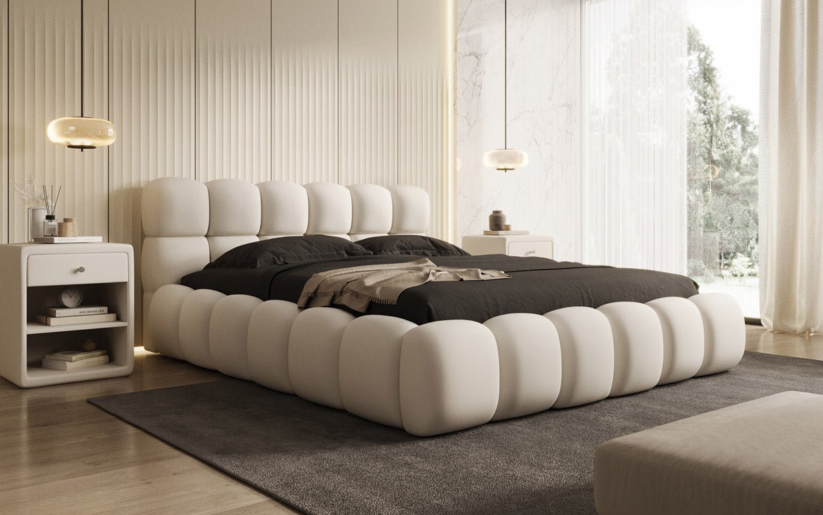 Designer Polsterbett Boston Stoff - Luxuriöses Komfortbett mit Großem Stauraum