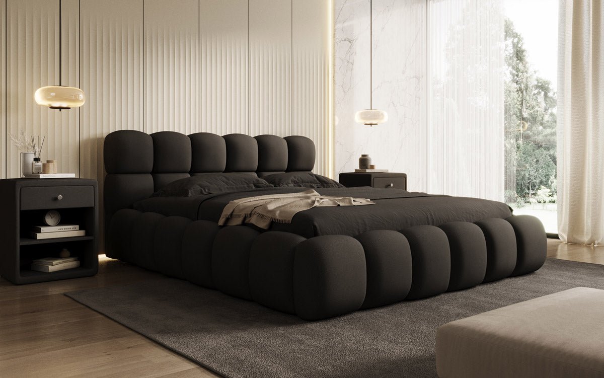 Designer Polsterbett Boston Stoff - Luxuriöses Komfortbett mit Großem Stauraum