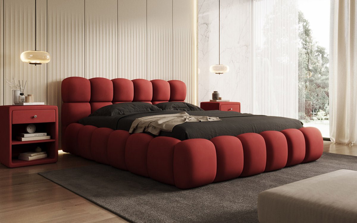 Designer Polsterbett Boston Stoff - Luxuriöses Komfortbett mit Großem Stauraum