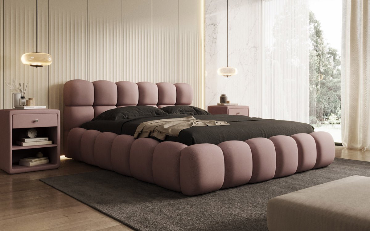 Designer Polsterbett Boston Stoff - Luxuriöses Komfortbett mit Großem Stauraum