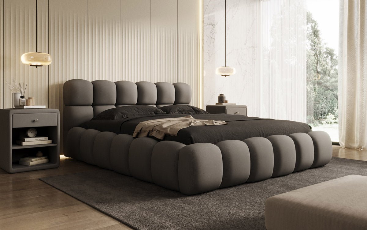 Designer Polsterbett Boston Stoff - Luxuriöses Komfortbett mit Großem Stauraum