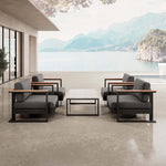 Lade das Bild in den Galerie-Viewer, Vayla Luxus Garten Lounge Set: 4 wetterfeste Aluminium Sessel & Moderner Tisch