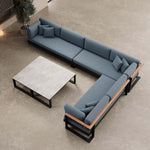 Lade das Bild in den Galerie-Viewer, Vayla Luxus Outdoor Wohnlandschaft: Ecksofa mit Doppeltisch, wetterfestem Aluminiumgestell