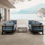 Lade das Bild in den Galerie-Viewer, Vayla Modernes Outdoor Lounge Set: 2 Aluminium Zweisitzer, Tisch – Sunbrella Stoff Bezüge