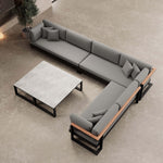 Lade das Bild in den Galerie-Viewer, Vayla Luxus Outdoor Wohnlandschaft: Ecksofa mit Doppeltisch, wetterfestem Aluminiumgestell