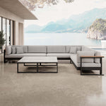 Lade das Bild in den Galerie-Viewer, Vayla Luxus Outdoor Wohnlandschaft: Ecksofa mit Doppeltisch, wetterfestem Aluminiumgestell