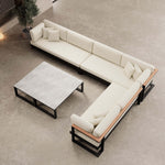 Lade das Bild in den Galerie-Viewer, Vayla Luxus Outdoor Wohnlandschaft: Ecksofa mit Doppeltisch, wetterfestem Aluminiumgestell