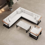 Lade das Bild in den Galerie-Viewer, Vayla Luxus Garten Loungegruppe: Ecksofa, Sessel, Tisch – Robustes Aluminium Outdoor-Set
