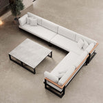 Lade das Bild in den Galerie-Viewer, Vayla Luxus Outdoor Wohnlandschaft: Ecksofa mit Doppeltisch, wetterfestem Aluminiumgestell