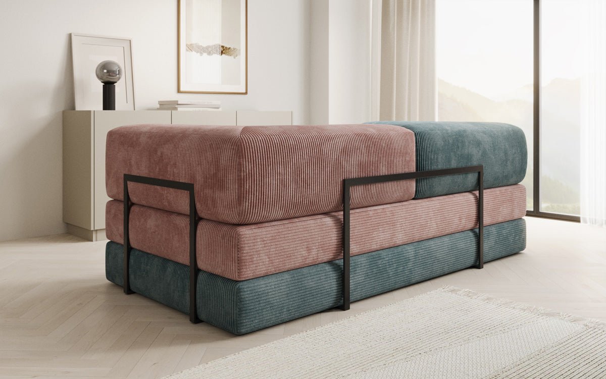 Luxuriöses 3-Sitzer Schlafsofa: Bequemes Cord-Design mit Stauraum in Bubblegum