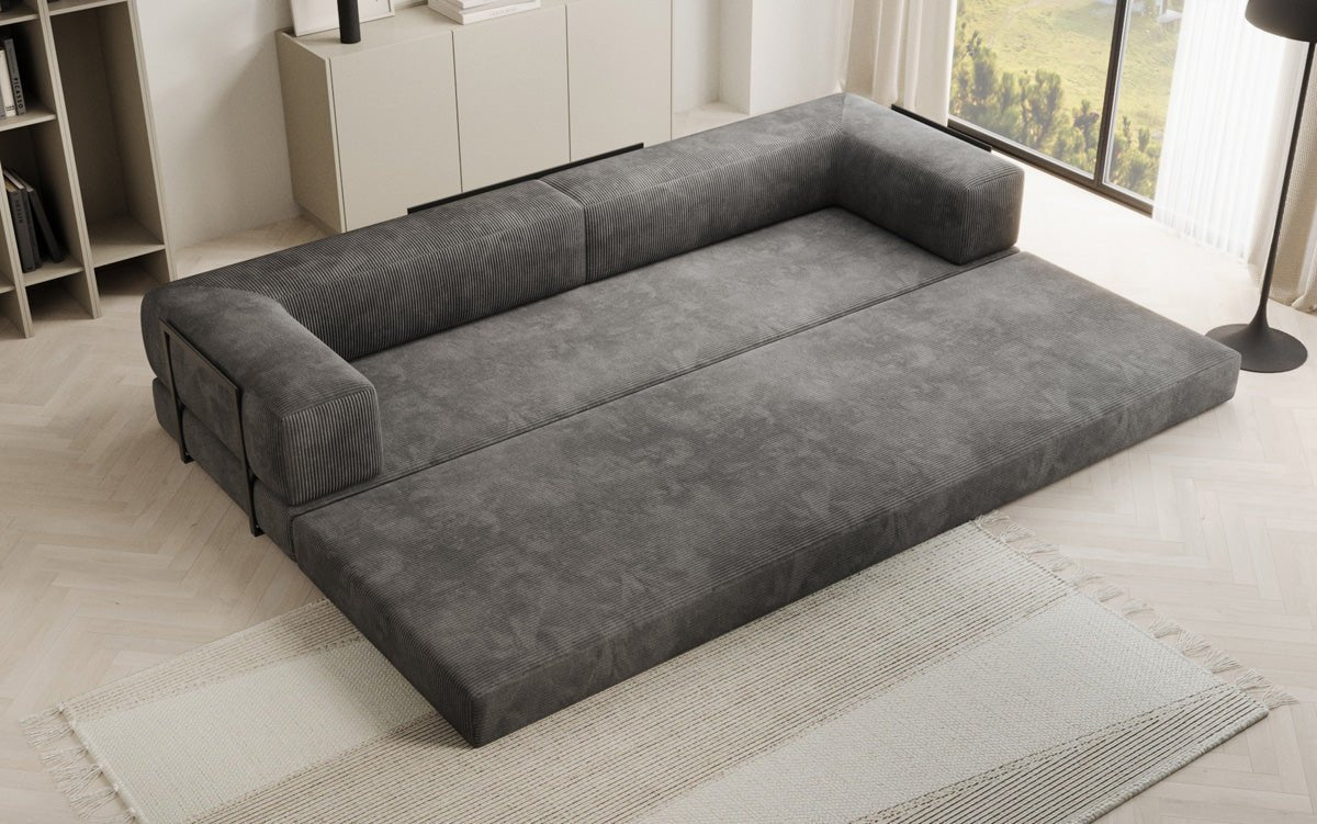 Designer XXL Cord Sofa 3-Sitzer mit Schlaffunktion und Stauraum – Modern & Gemütlich