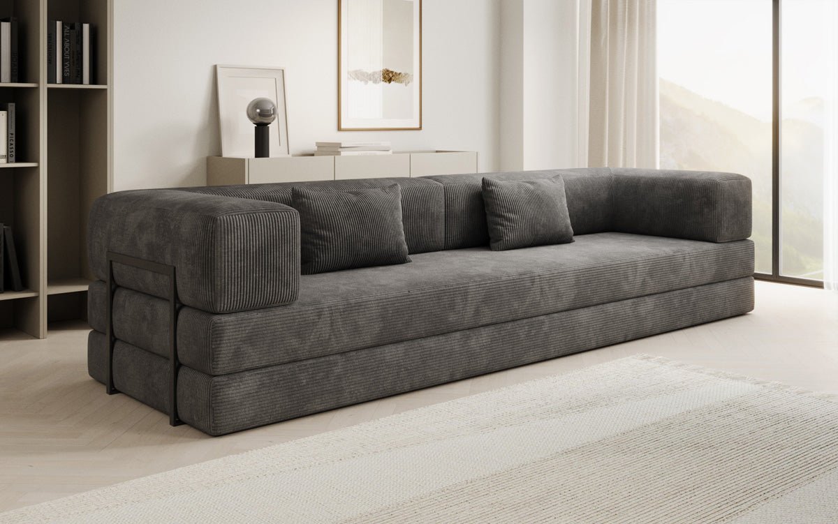 Designer XXL Cord Sofa 3-Sitzer mit Schlaffunktion und Stauraum – Modern & Gemütlich