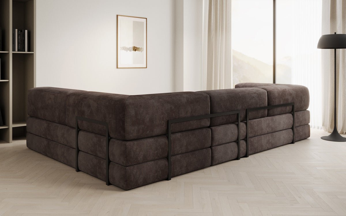 Luxuriöses Designer L-Sofa Lazy aus Cordstoff mit Schlaffunktion und Stauraum