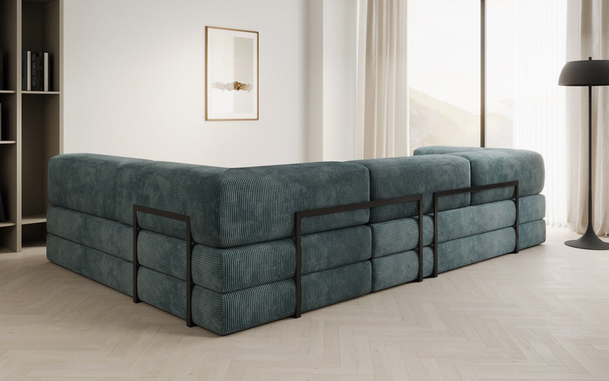 Luxuriöses Designer L-Sofa Lazy aus Cordstoff mit Schlaffunktion und Stauraum