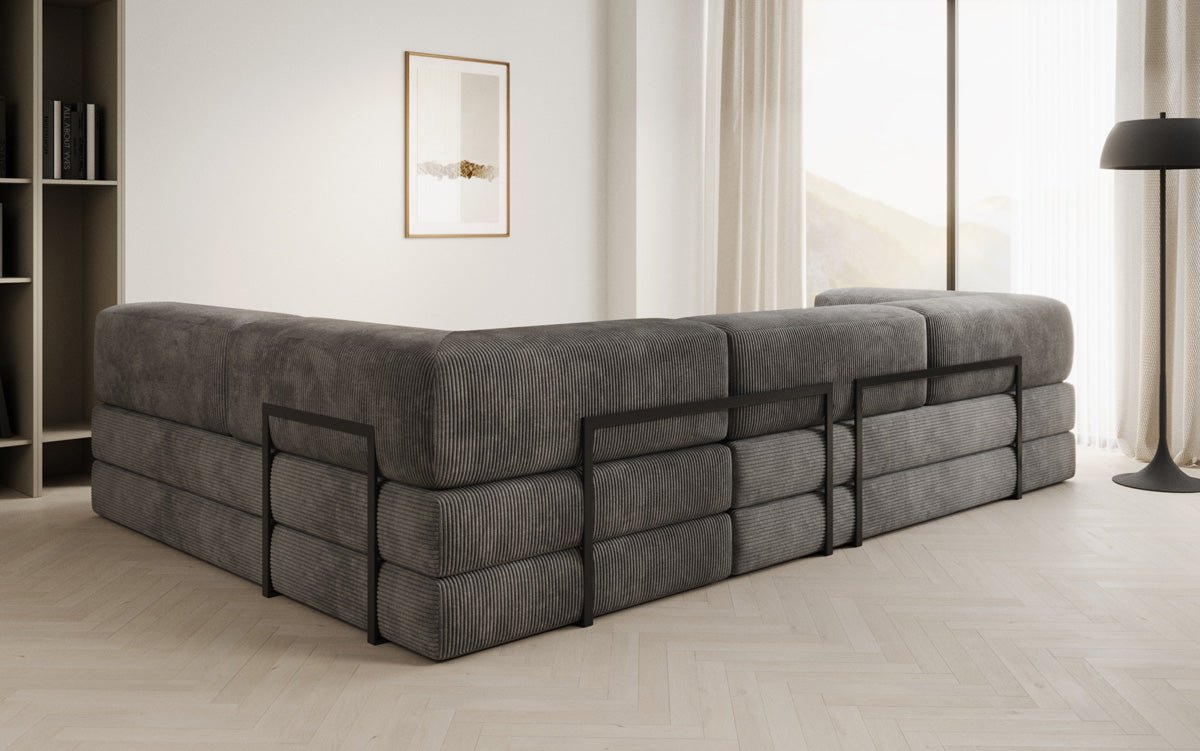 Luxuriöses Design Ecksofa Lazy L: Cordstoff, Schlaffunktion, Stauraum