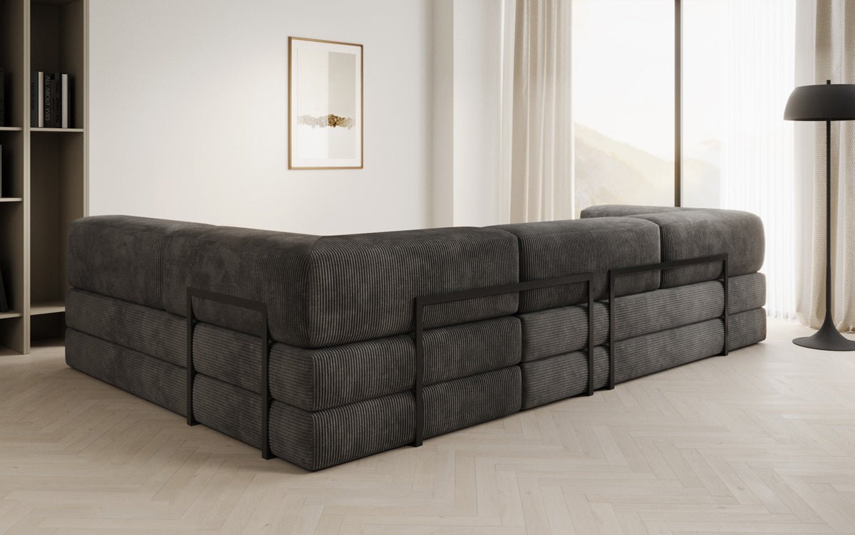 Luxuriöses Design Ecksofa Lazy L: Cordstoff, Schlaffunktion, Stauraum