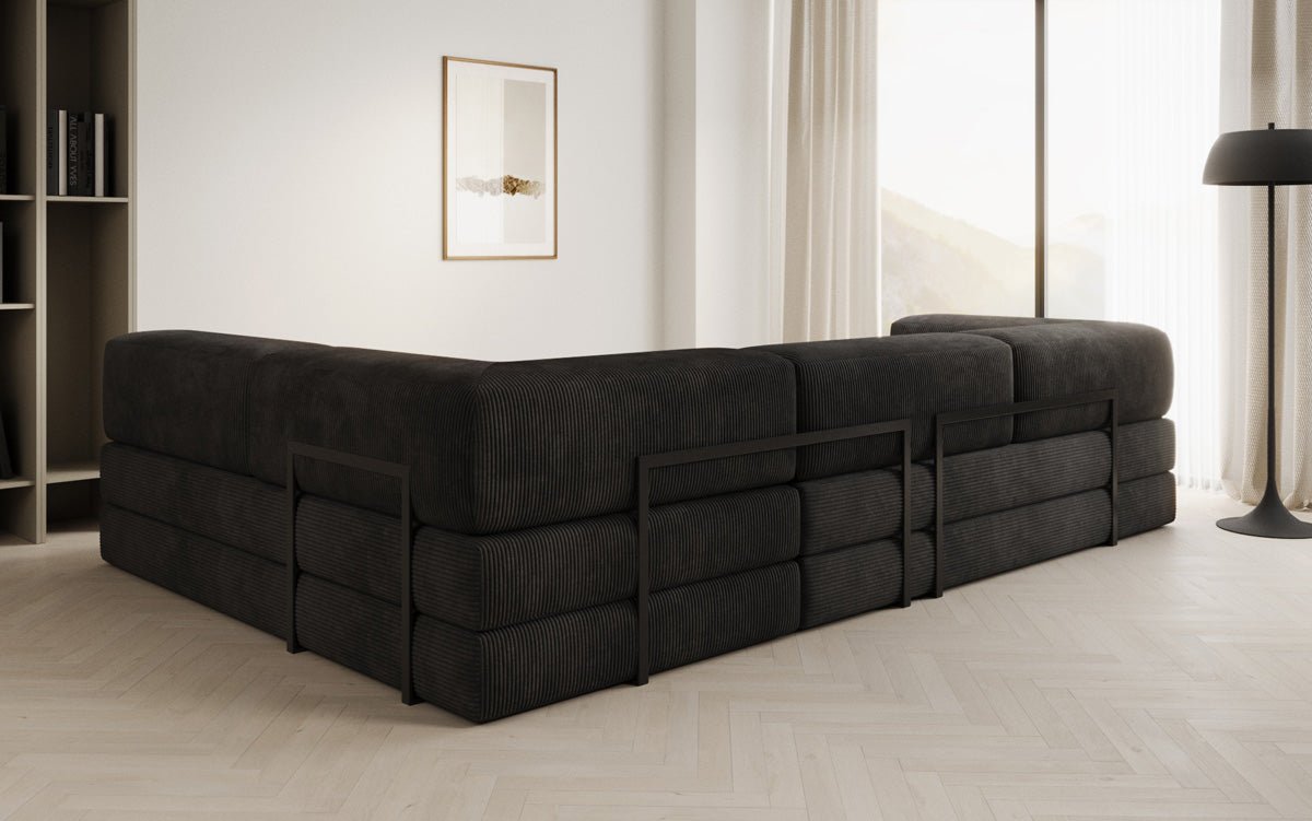 Luxuriöses Design Ecksofa Lazy L: Cordstoff, Schlaffunktion, Stauraum