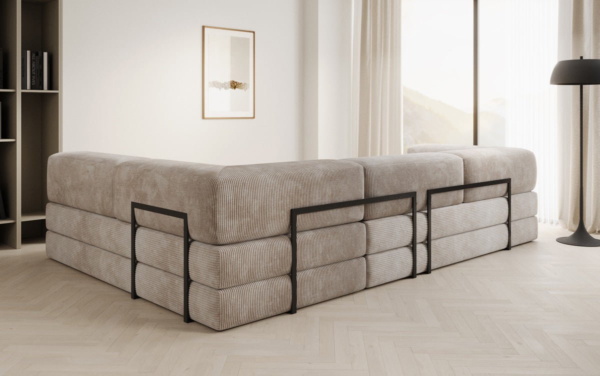 Luxuriöses Design Ecksofa Lazy L: Cordstoff, Schlaffunktion, Stauraum