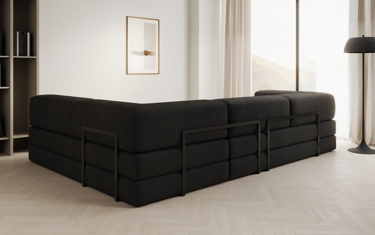 Luxuriöses L-förmiges Bouclé-Sofa mit Schlaffunktion und Stauraum