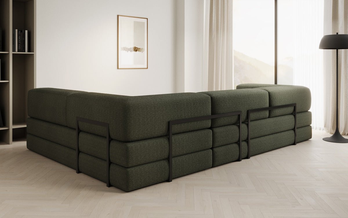 Luxuriöses L-förmiges Bouclé-Sofa mit Schlaffunktion und Stauraum