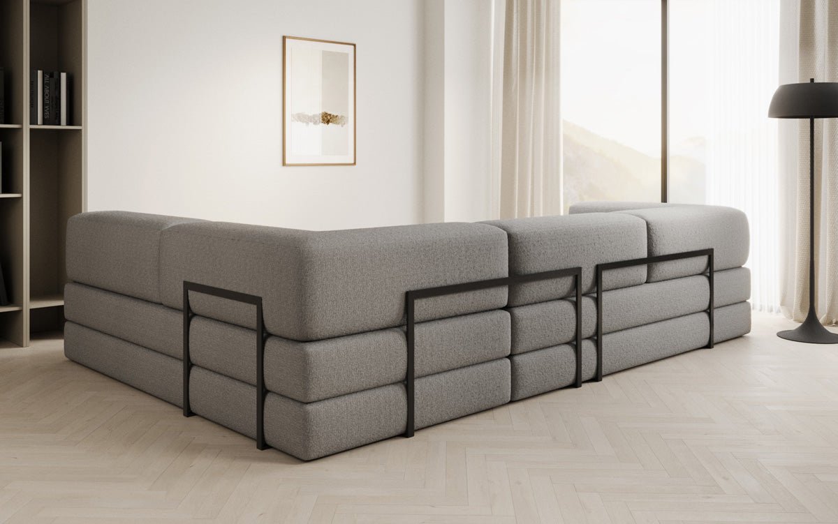 Designer Lazy L Ecksofa Bouclé Bezug mit Schlaffunktion und Praktischem Stauraum
