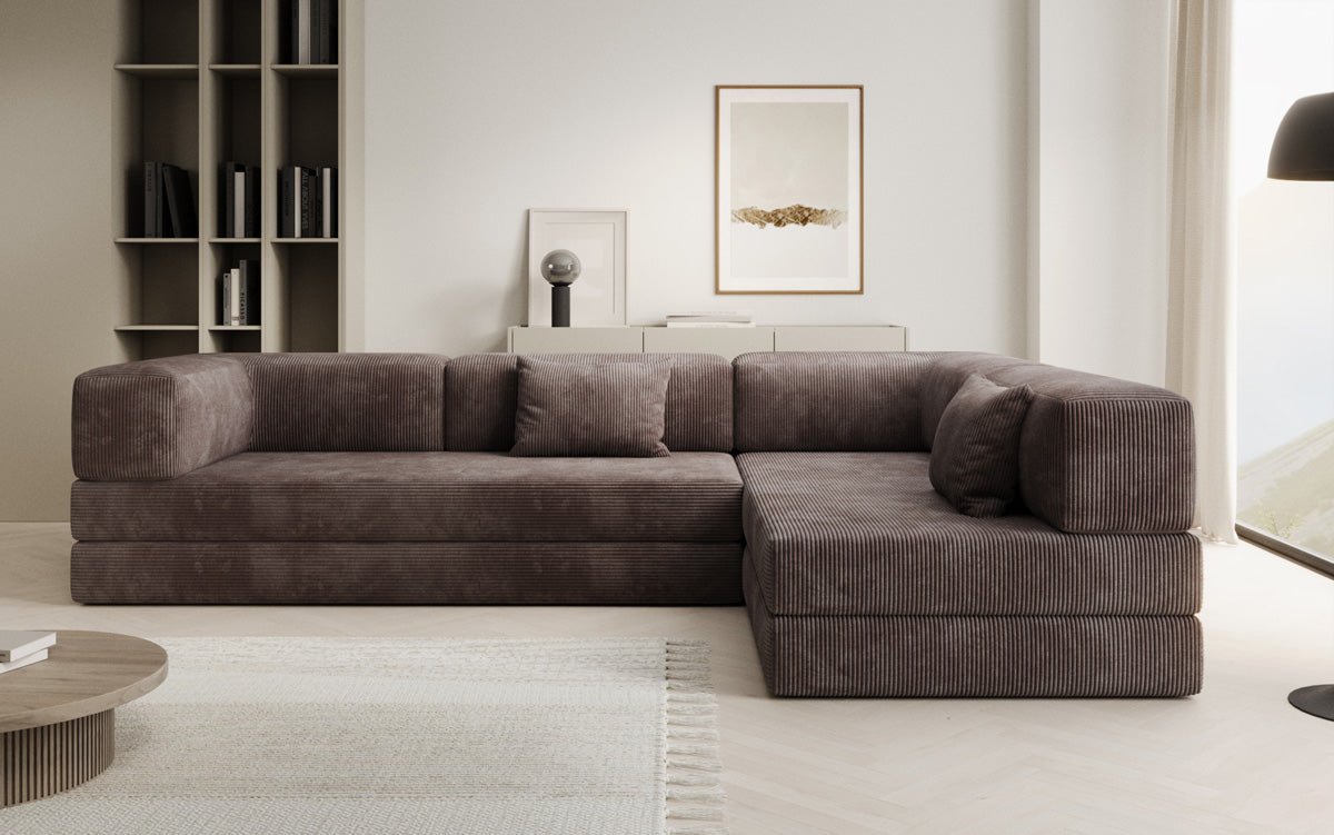 Luxuriöses Designer L-Sofa Lazy aus Cordstoff mit Schlaffunktion und Stauraum