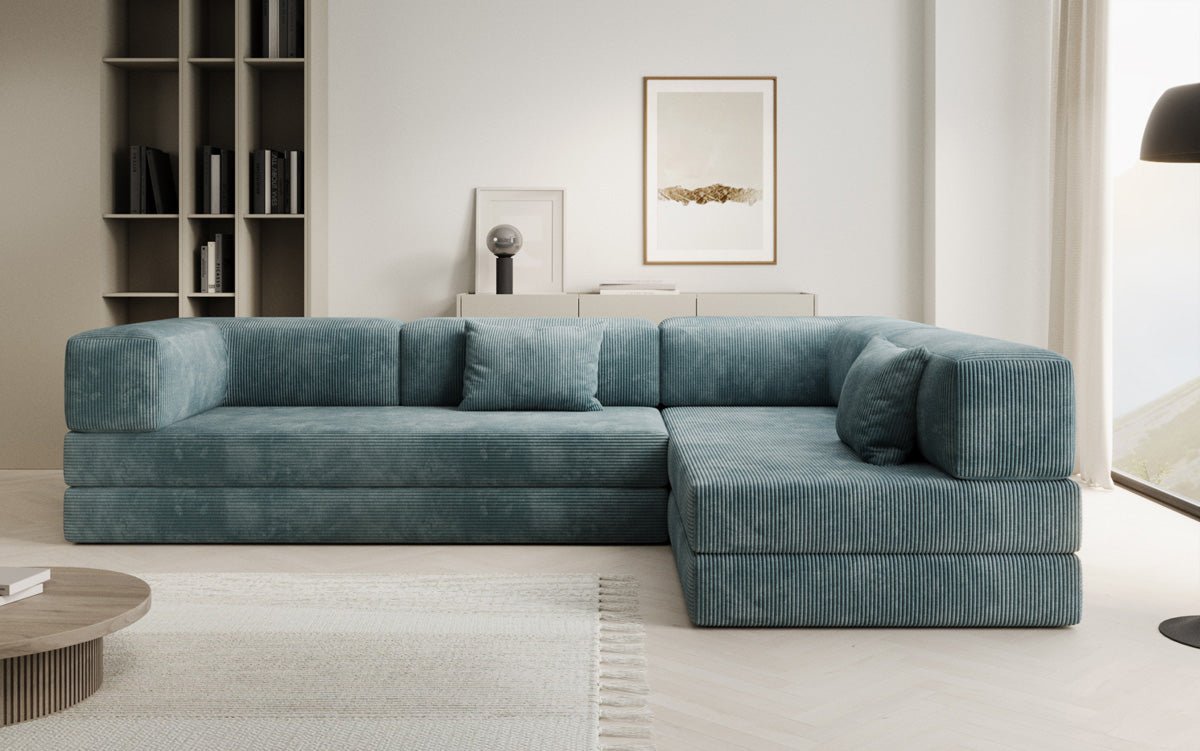 Luxuriöses Design Ecksofa Lazy L: Cordstoff, Schlaffunktion, Stauraum