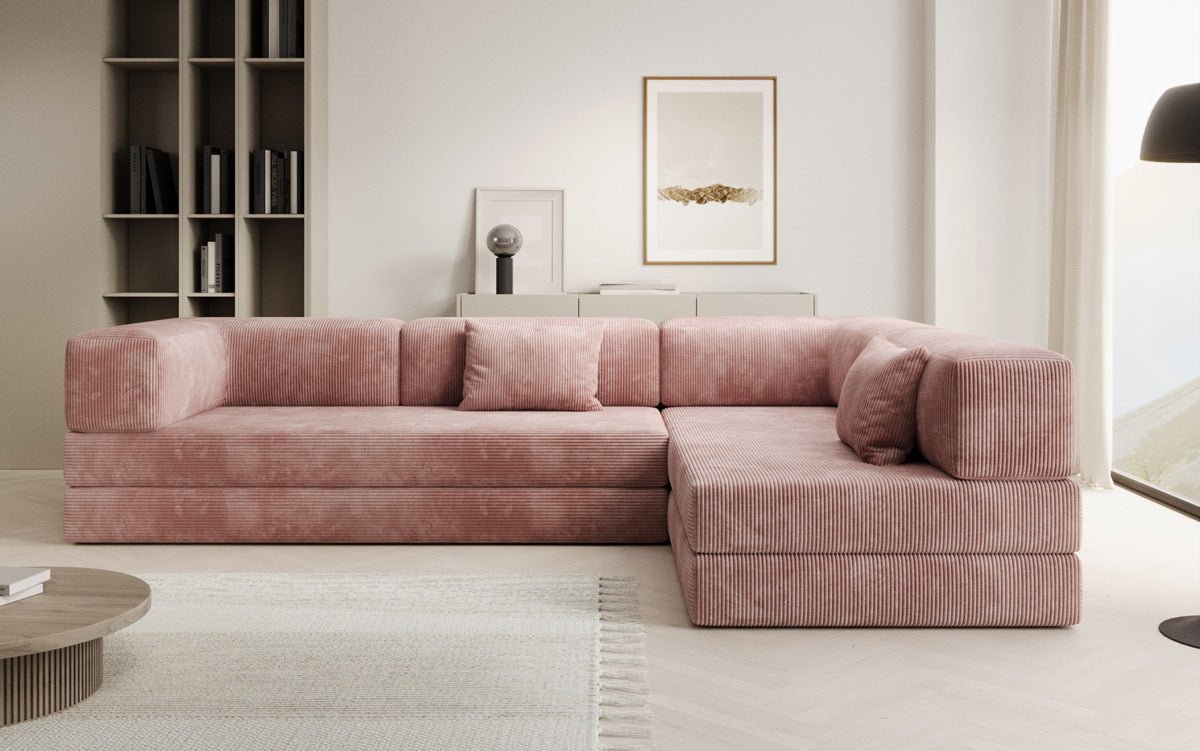 Luxuriöses Designer L-Sofa Lazy aus Cordstoff mit Schlaffunktion und Stauraum