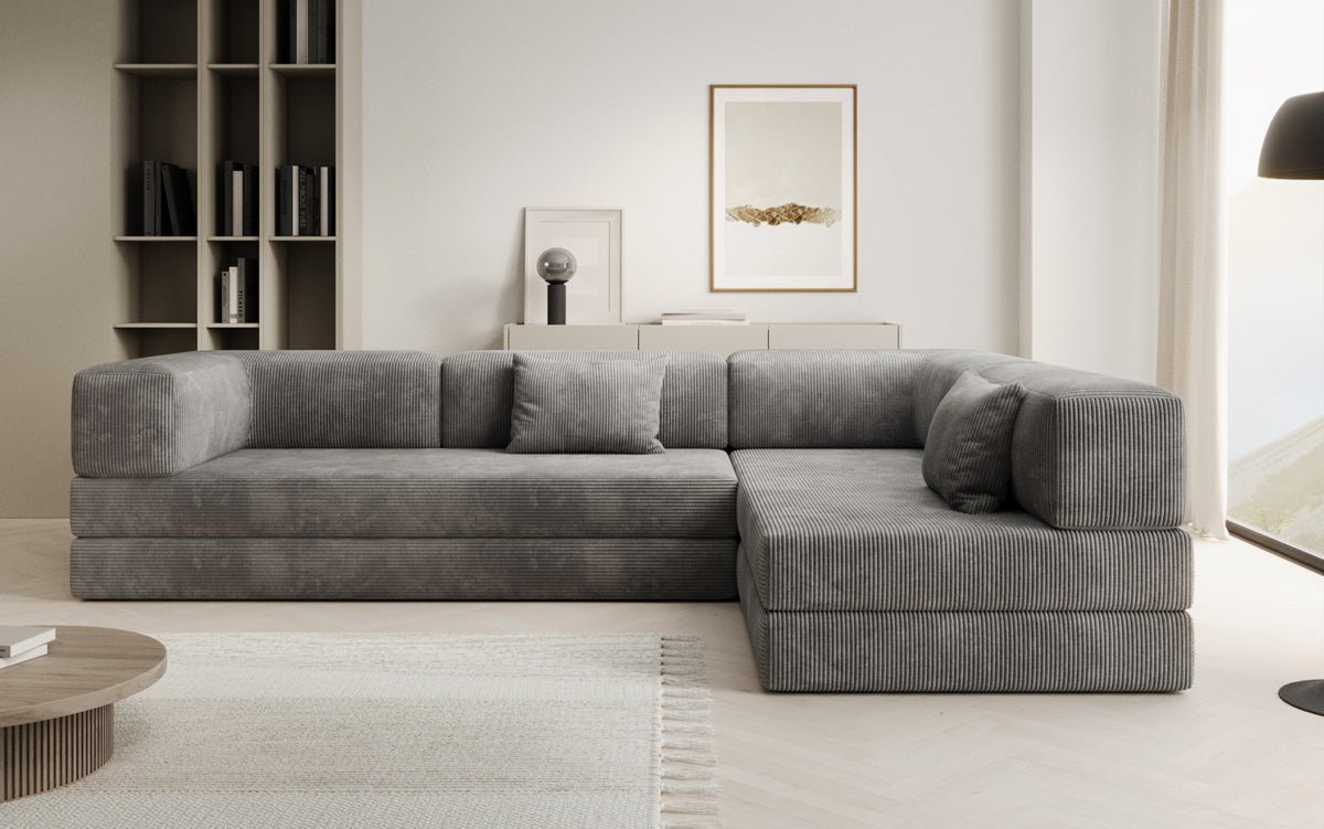 Luxuriöses Designer L-Sofa Lazy aus Cordstoff mit Schlaffunktion und Stauraum