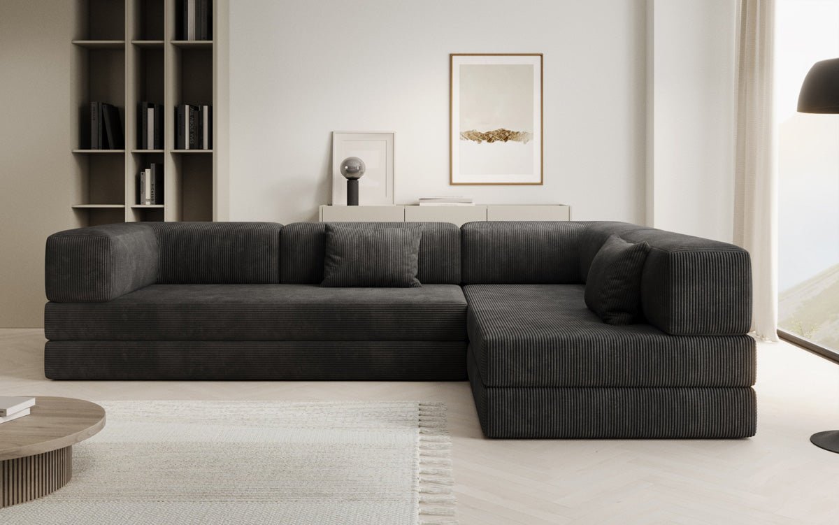 Luxuriöses Design Ecksofa Lazy L: Cordstoff, Schlaffunktion, Stauraum