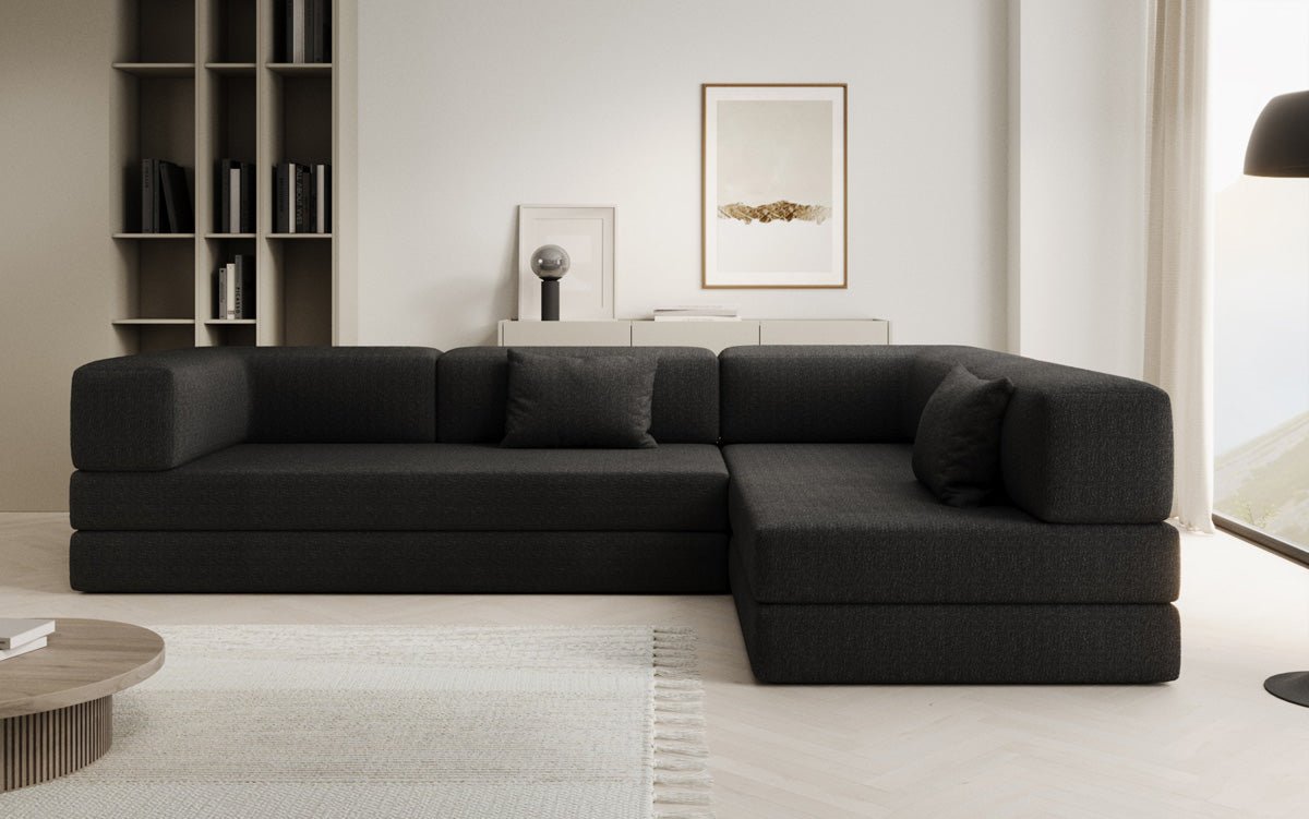 Luxuriöses L-förmiges Bouclé-Sofa mit Schlaffunktion und Stauraum