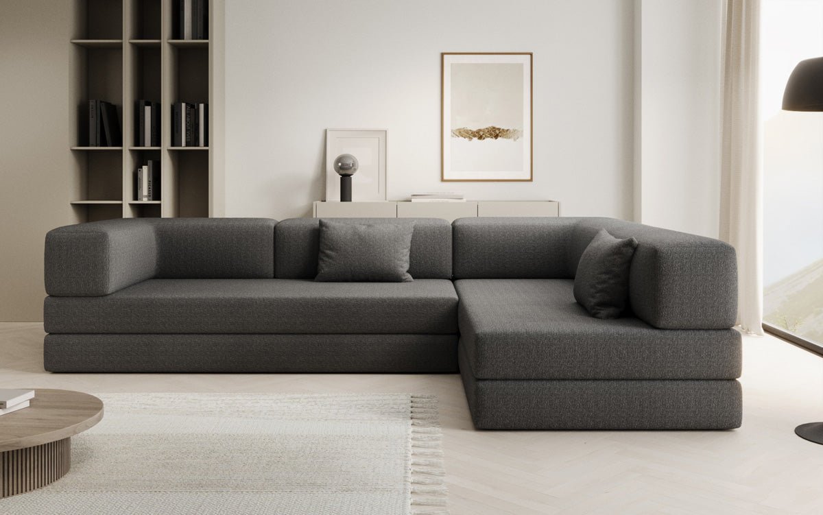 Luxuriöses L-förmiges Bouclé-Sofa mit Schlaffunktion und Stauraum
