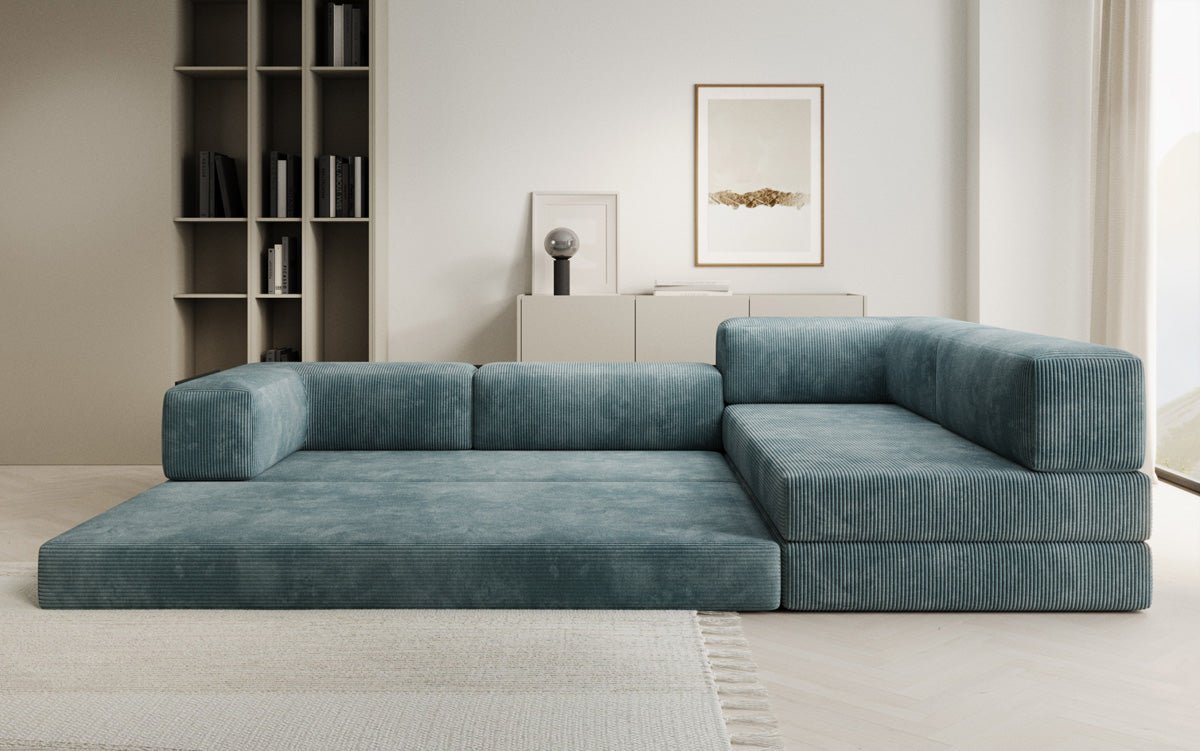 Luxuriöses Design Ecksofa Lazy L: Cordstoff, Schlaffunktion, Stauraum