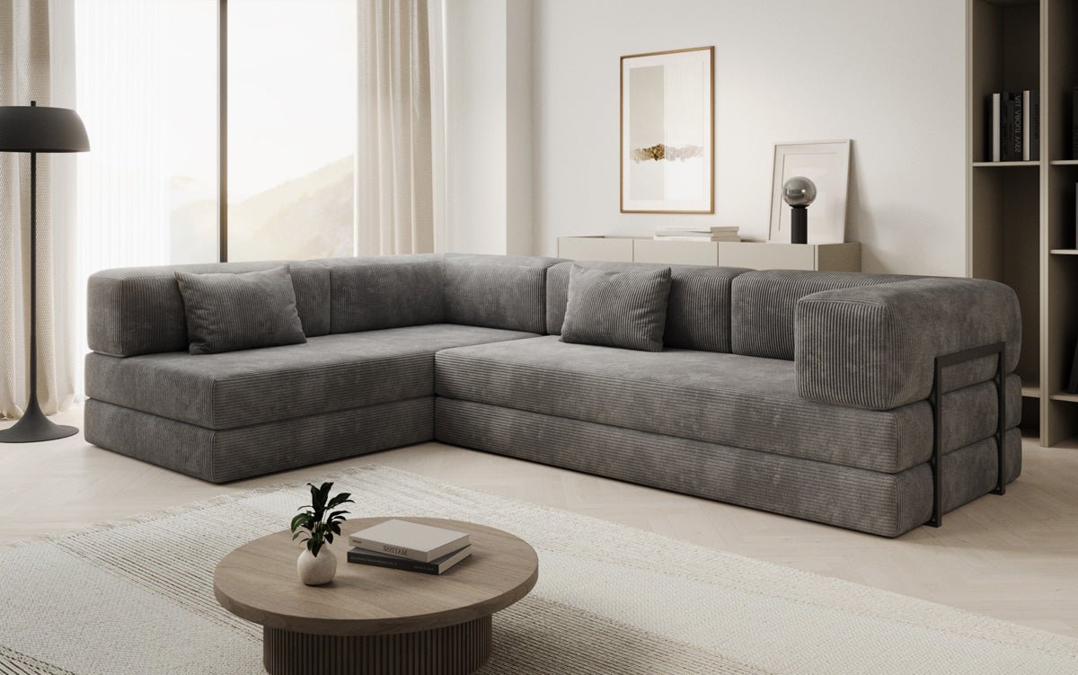Luxuriöses Design Ecksofa Lazy L: Cordstoff, Schlaffunktion, Stauraum