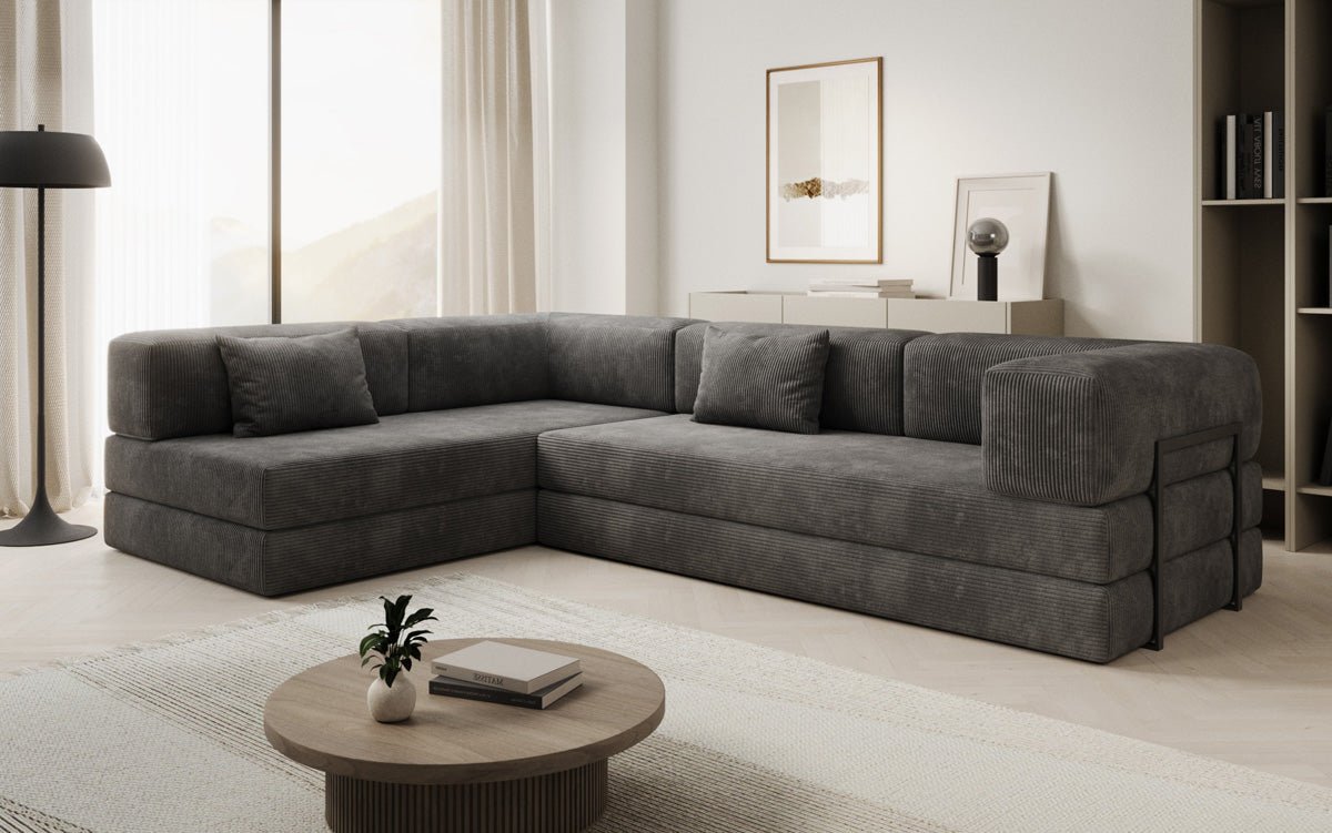 Luxuriöses Design Ecksofa Lazy L: Cordstoff, Schlaffunktion, Stauraum