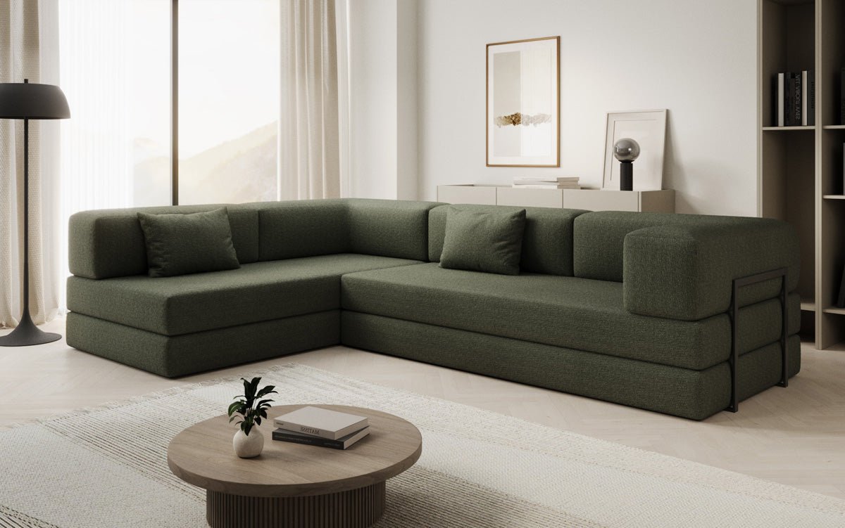 Designer Lazy L Ecksofa Bouclé Bezug mit Schlaffunktion und Praktischem Stauraum