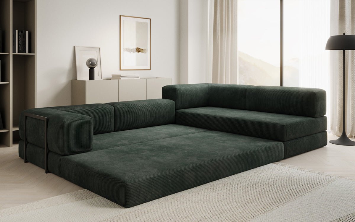 Luxuriöses Design Ecksofa Lazy L: Cordstoff, Schlaffunktion, Stauraum